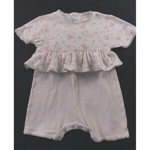 Vintage Petit Bateau Romper Duck Flowers Bodysuit Baby Girl 6 Months White Pink
